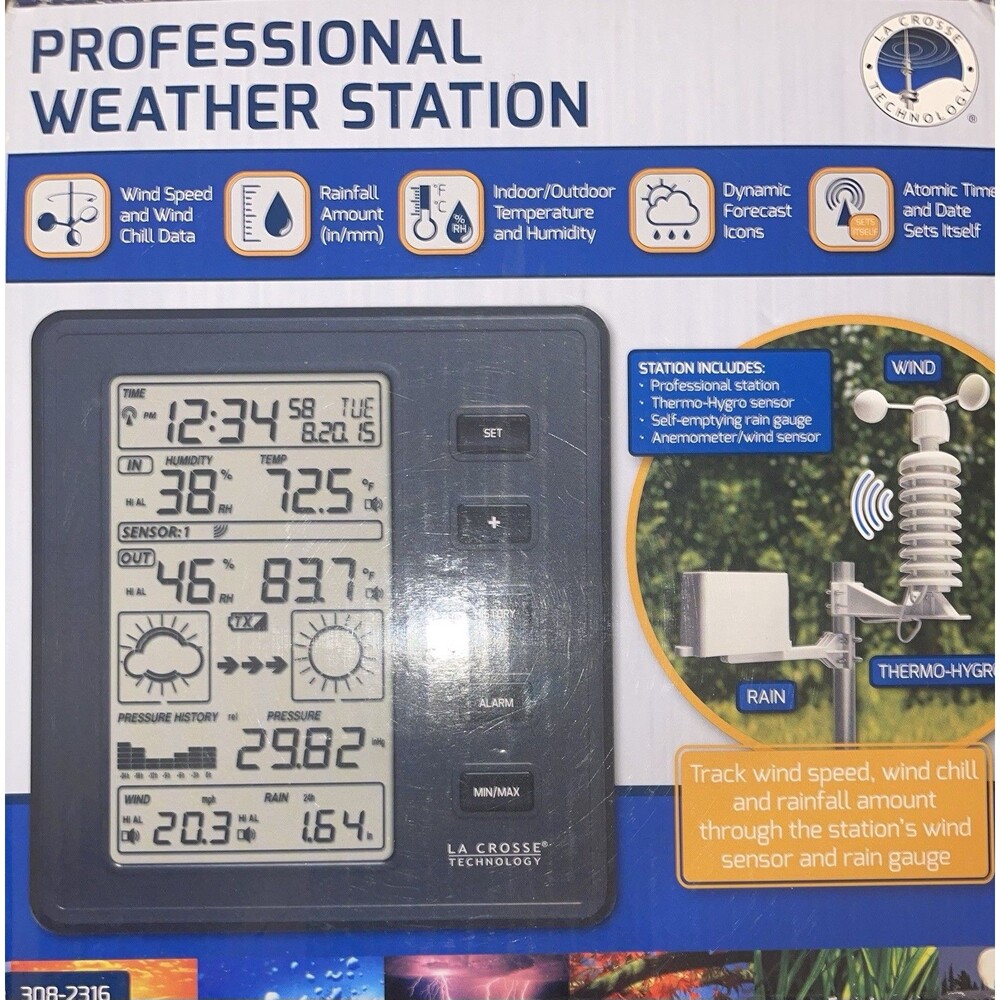 Professional Weather Station With Thermos-hydro Sensor, Rain Gauge, Wind Sensor